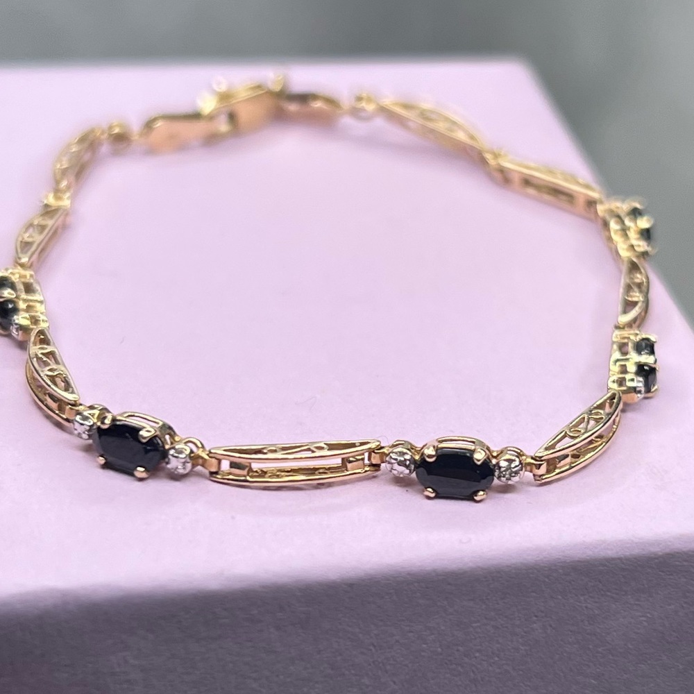 10k Solid Gold Natural Sapphire Diamond Tennis Bracelet